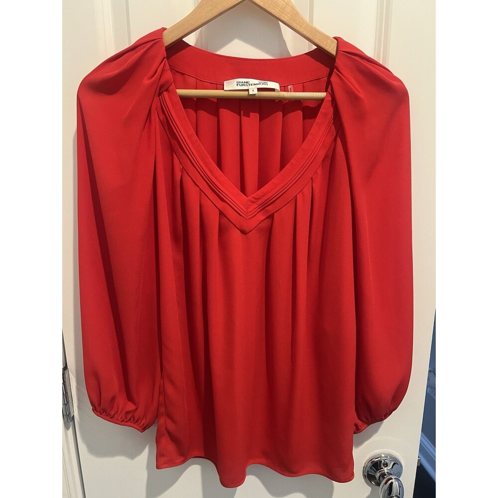Diane Von Furstenberg DVF Cahil Blouse Silk Red Size 4